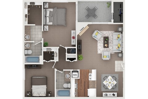 Floor plan for 2 beds, 2 baths, 1046 sqft